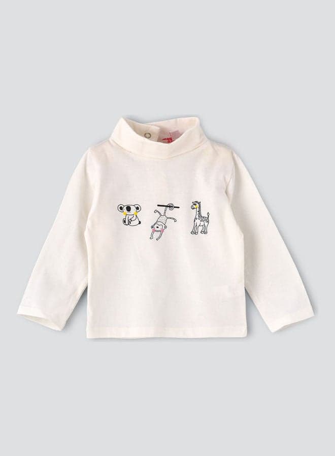 Casual Knitted Long Sleeve T-Shirt Off White — 9-12M
