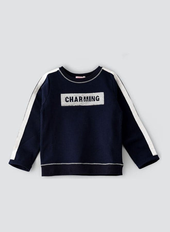 Casual Knitted Long Sleeve T-Shirt Navy Blue — 3-4Y
