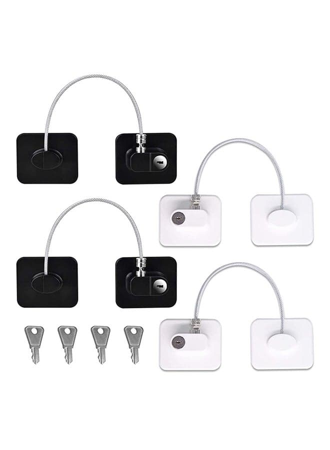 Pack of 4 Child Safety Cable Fridge Window Lock With Key Set - Black/White