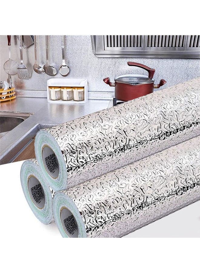 3-Roll Oil And Waterproof Stickers Aluminum Foil For Kitchen Silver 60x300cm