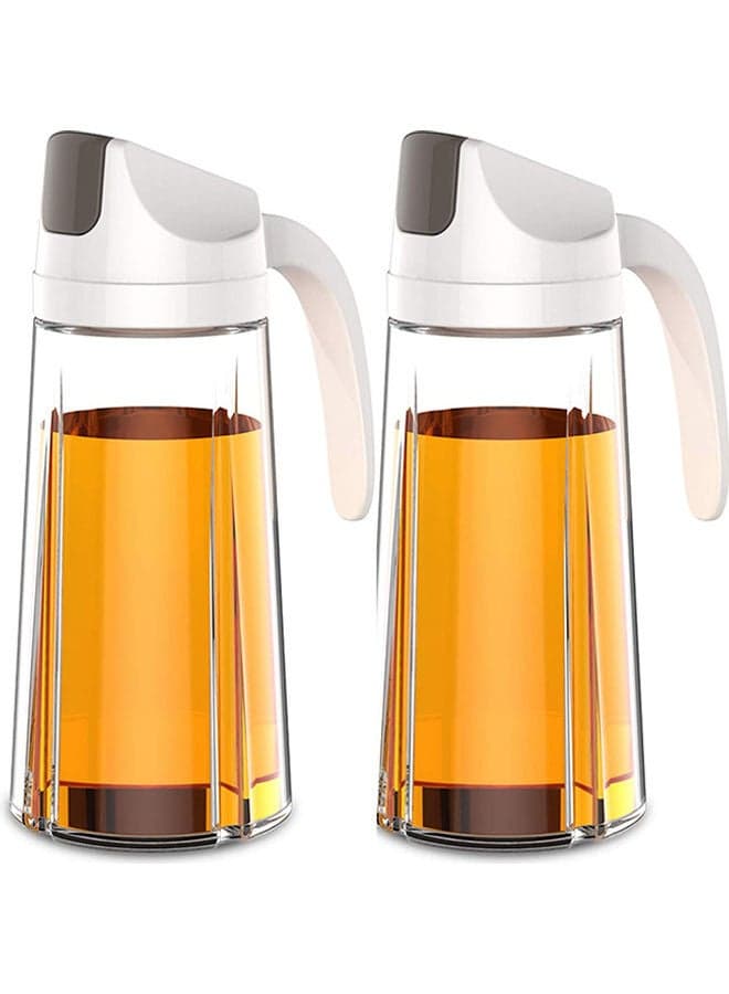 2-Piece Olive Oil Dispenser Bottle With Automatic Cap And Stopper Clear/White 21.5x8.5cm