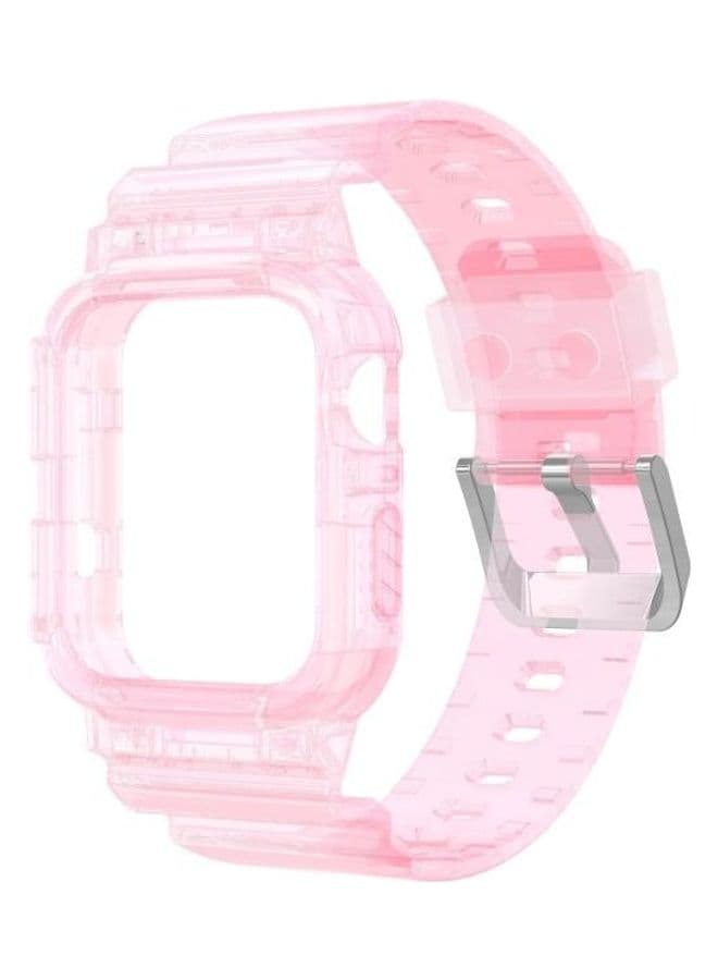 TPU Integrated Replacement Case Watchband For Apple Watch Series 1/2/3/4/5/6/7/SE 38-40-41mm Transparent Pink