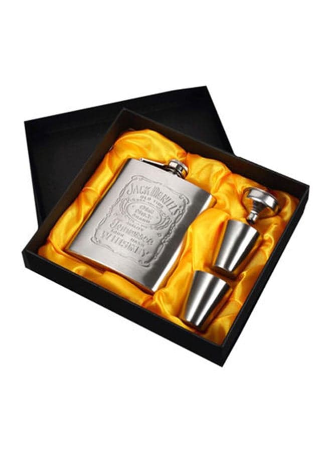 Stainless Steel Hip Flask Funnel & Shot Glass Set Silver