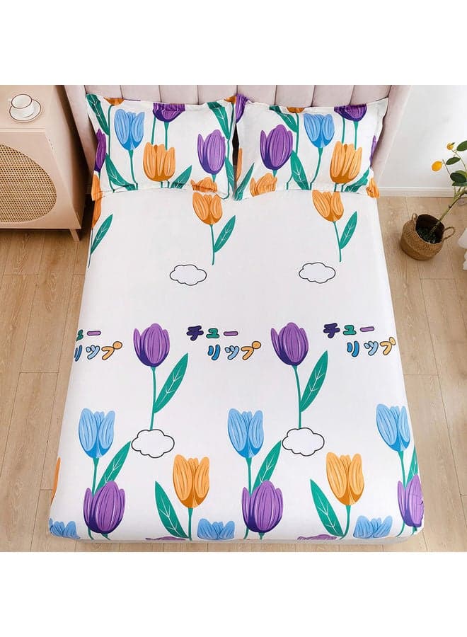 3-Piece Moxie King Size Printed Fitted Sheet Set Microfiber Multicolour 230x260cm