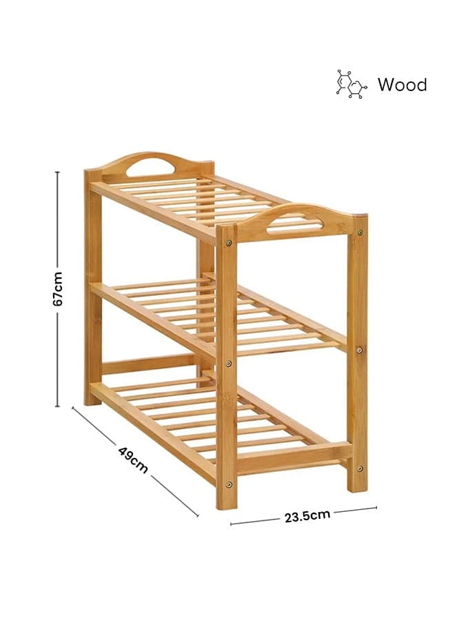 3-Tier Shoe Rack Organizer Natural Bamboo 12 Pair Of Shoe Natural Bamboo 67x49x23.5cm