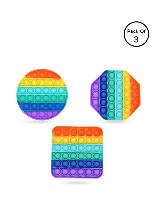 3-Piece Simple Dimple Push Pop Bubble Sensory Stress Relief Fidget Squishy Toy Set 12 x 12 x 1.5cm