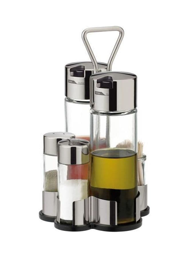 Oil, Vinegar, Salt, Pepper Toothpick Set Transparent/Silver 21x12x12cm