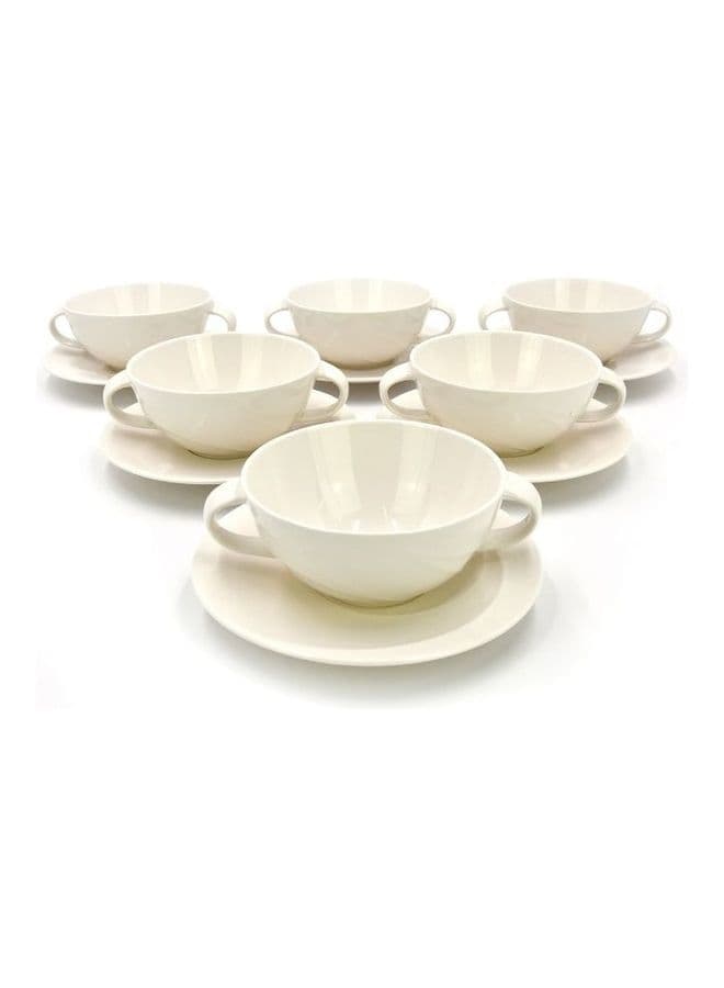 12-Piece Soup Cup And Saucer Set White 37x25x12.5cm