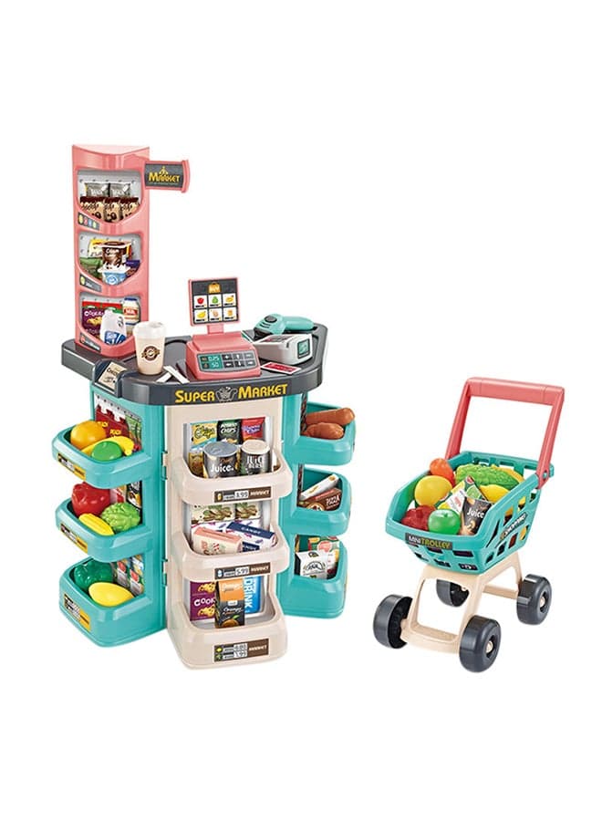 47-Piece Home Supermarket Accessories With Trolley Role Play Set Toy For Kids 79x34x53cm