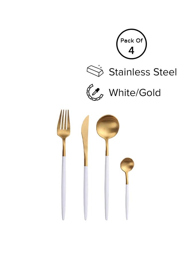 4-Piece Stainless Steel Cutlery Set White / Gold