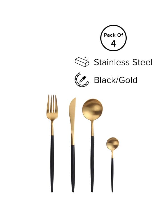 4-Piece Stainless Steel Cutlery Set Black / Gold