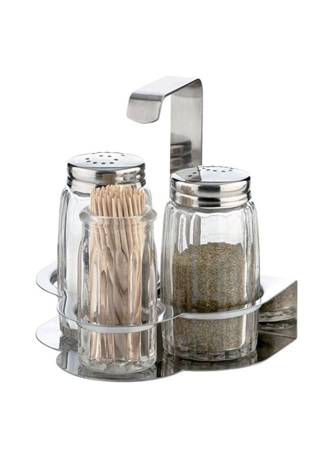 3-Piece Classic Condiment Jar Set Clear/Silver 11x9x11cm