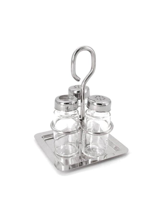 3-Piece Condiment Jar With Stand Holder Transparent 11x11x17cm