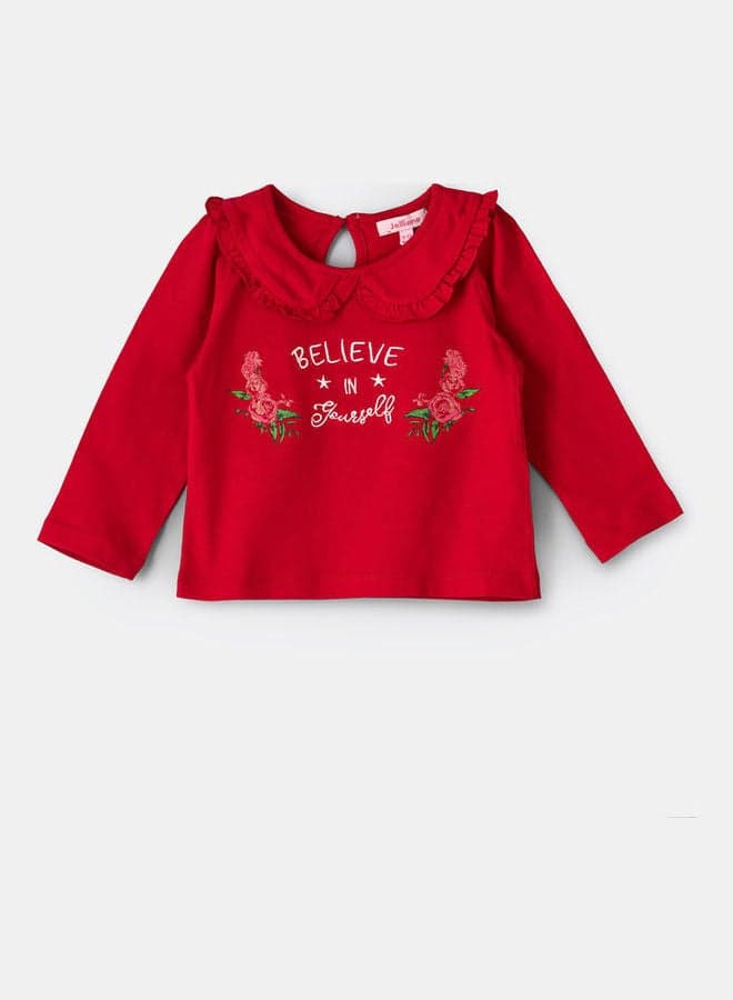 Peter Pan Collar Full Sleeve Knit Top Deep Red