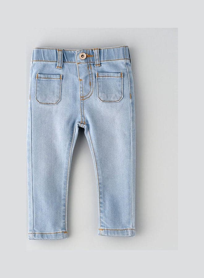 Patch Pockets At Front Woven Jeans Medium Blue