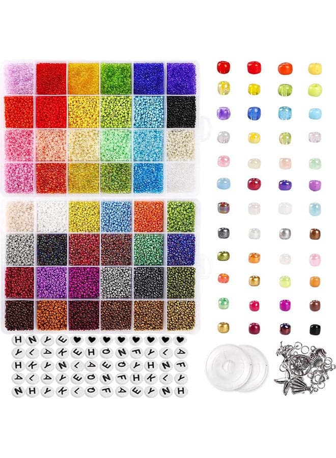 35000-Piece Glass Seed And 250 Alphabet Letter Beads Craft Set 20 x 14 x 6cm