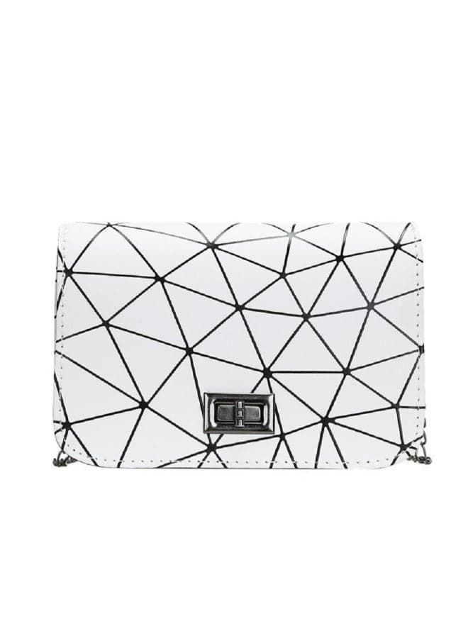 New Lattice Diagonal Crossbody Bag White/Black