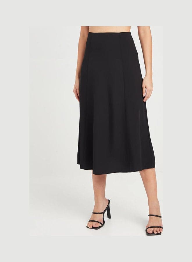 High Waist A-Line Midi Skirt Black