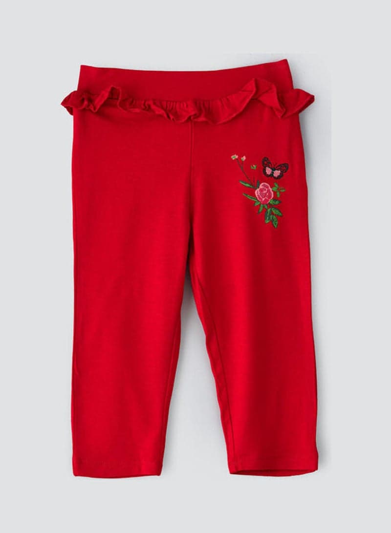 Frill At Waist Knit Leggings Deep Red