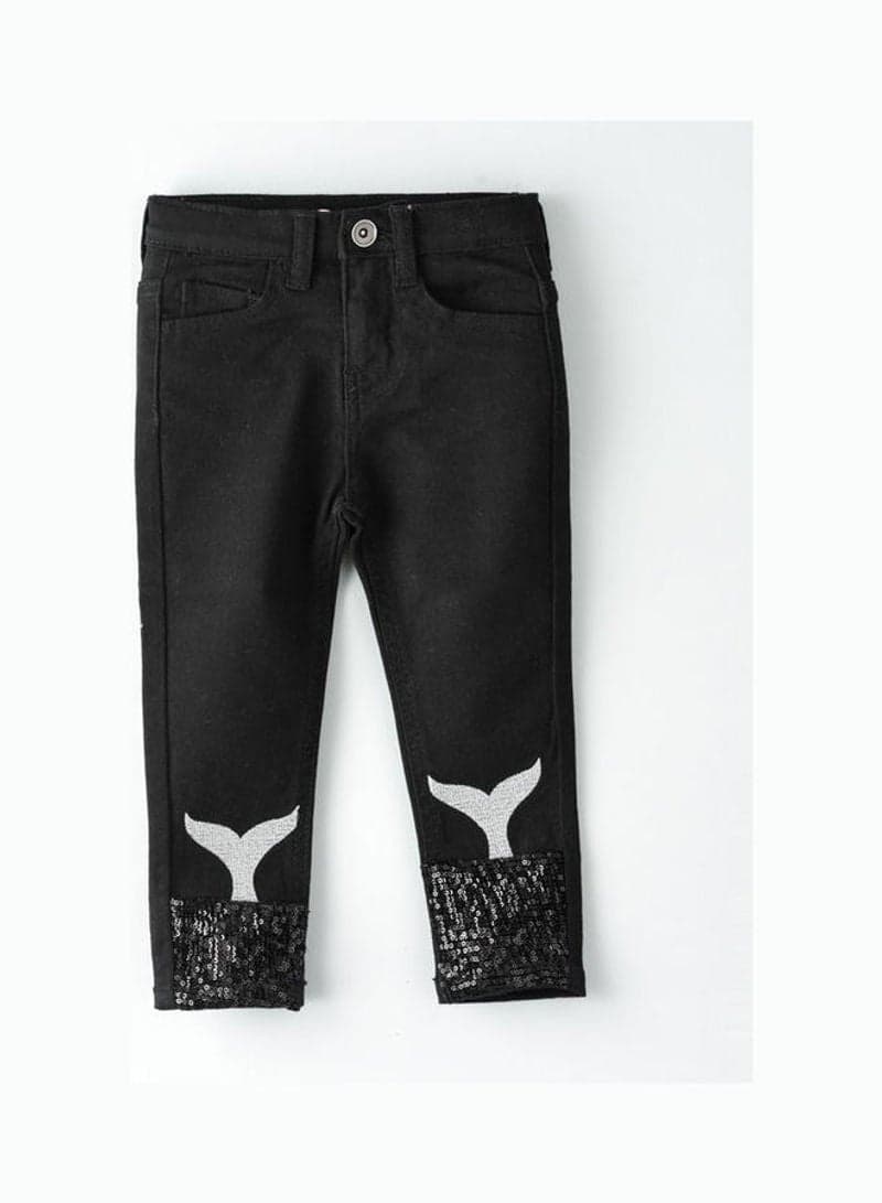 Embellished Emb At Bottom Hem Jeans Black
