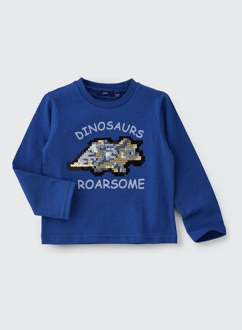 Round Neck Long Sleeve Knit T-Shirt Royal Blue