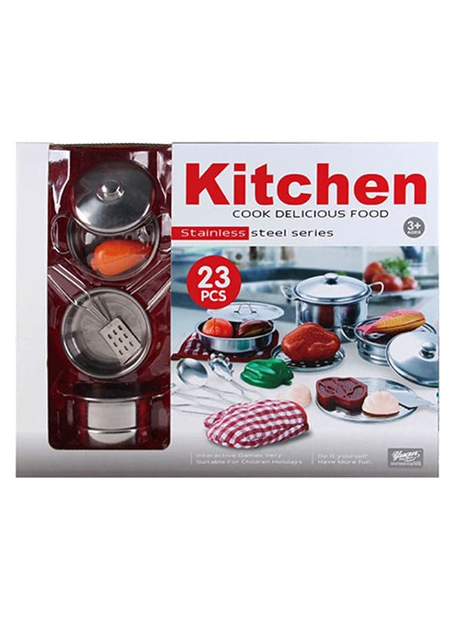 23-Piece Portable Sturdy And Durable Stainless Steel Pretend Kitchen Utensils Toy Play Set