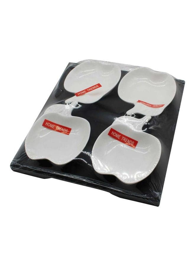 Set of 4 Ceramic Dishes White 10.5 x 8.5 x 1.5cm