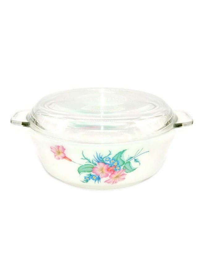 Round Casserole With Lid White with Floral Design 8.25cm