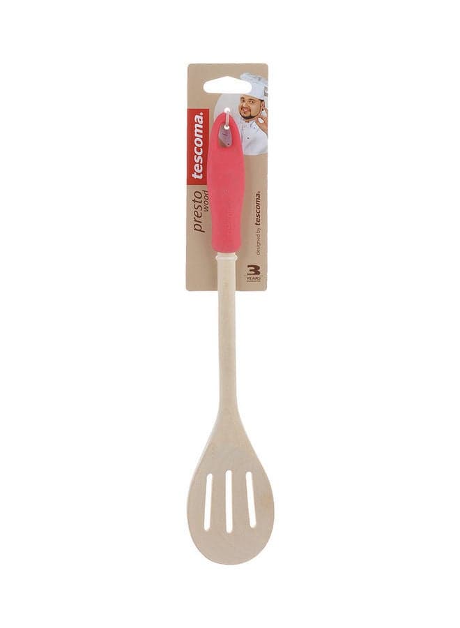 Slotted Stirring Wooden Spoon Beige/Red 30cm