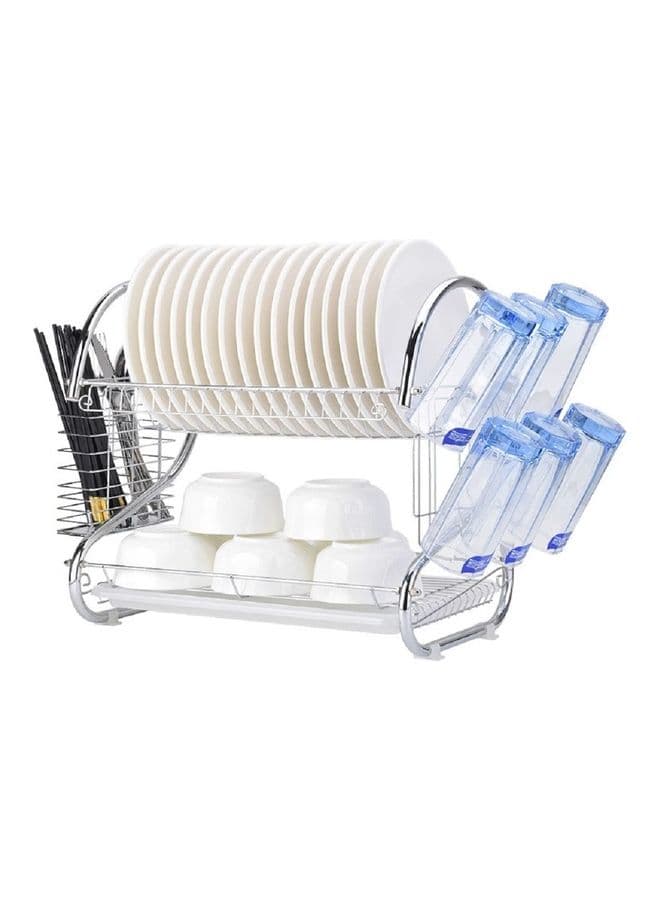 2 Layer Dish Drainer Rack Silver 35cm
