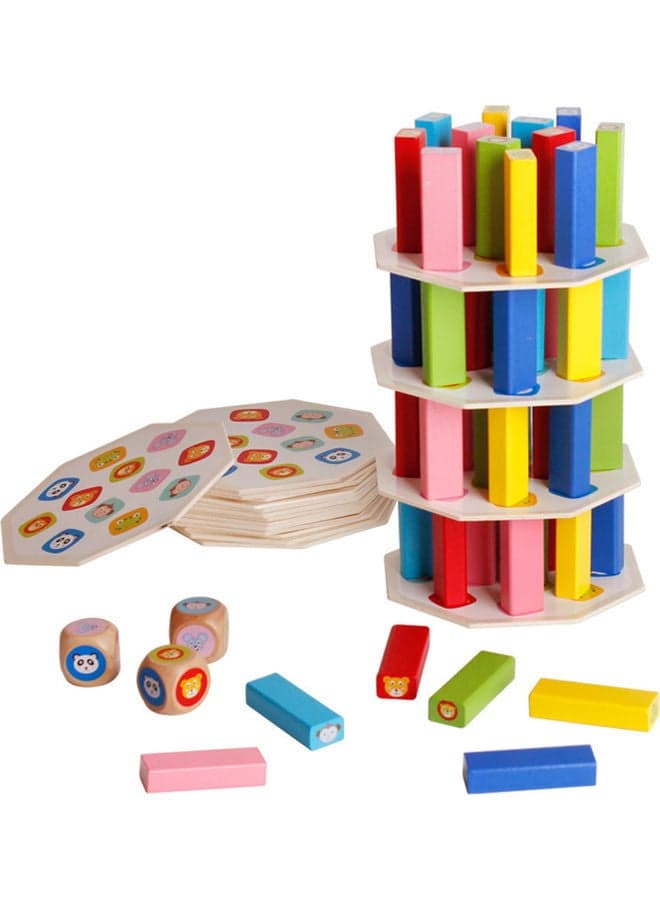 Children's Wooden 54 Stacked High Building Blocks Stacking Tower 30x30cm