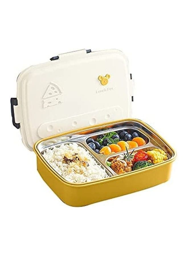 3-Compartments Removable Lunch Box White/Yellow 570grams