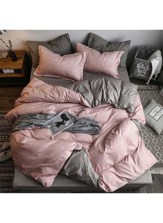 4-Piece Luxury Bed Duvet Cover Set Cotton Pink 220x240cm