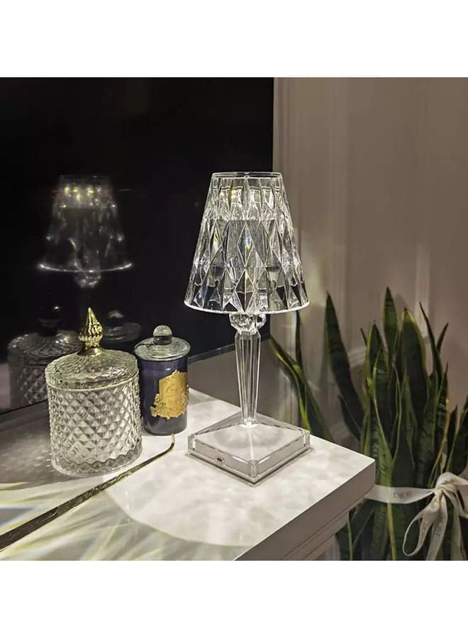 USB Rechargeable Acrylic Diamond Table Lamp Clear 21cm