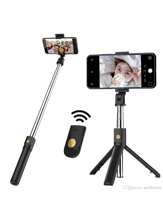 5-Section Extendable Mini Selfie Stick/Tripod Stand With Remote Black