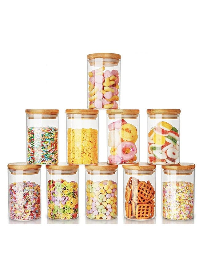 10-Piece Borosilicate Glass Storage Jars With Bamboo Lids Clear 290ml
