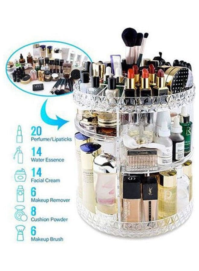 360 Rotating Makeup Organizer, Adjustable Cosmetic Storage Display Case , Large Capacity Cosmetic Shelf, Acrylic Clear