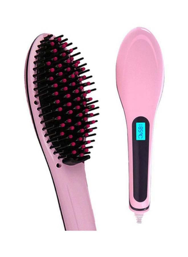 Fast Hair Straightener Electric Brush With LCD Display Pink