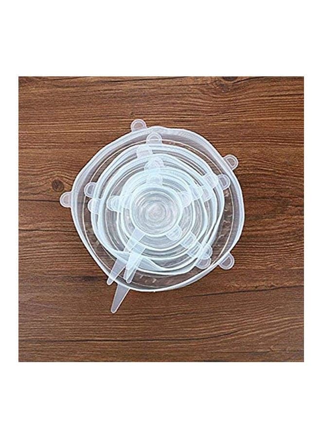 6Pcs- Set Reusable Universal Silicone Saran Wrap Cover Lids Food Bowl Pot Stretch Kitchen Vacuum Seal Bowls Clear