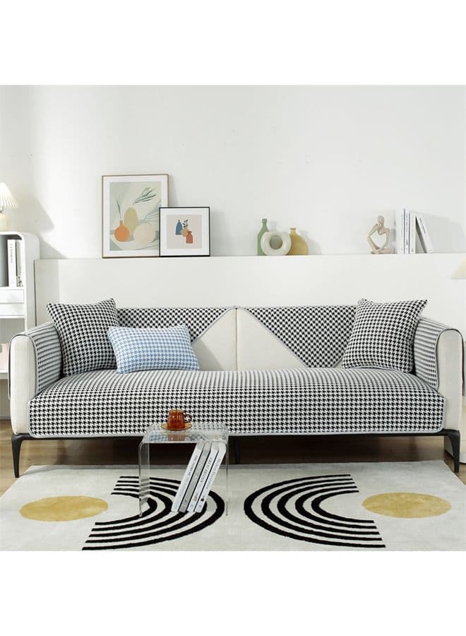 Simple Nordic Wind Chenille Houndstooth Sofa Cushion Four Seasons Universal Black 90 x 90cm
