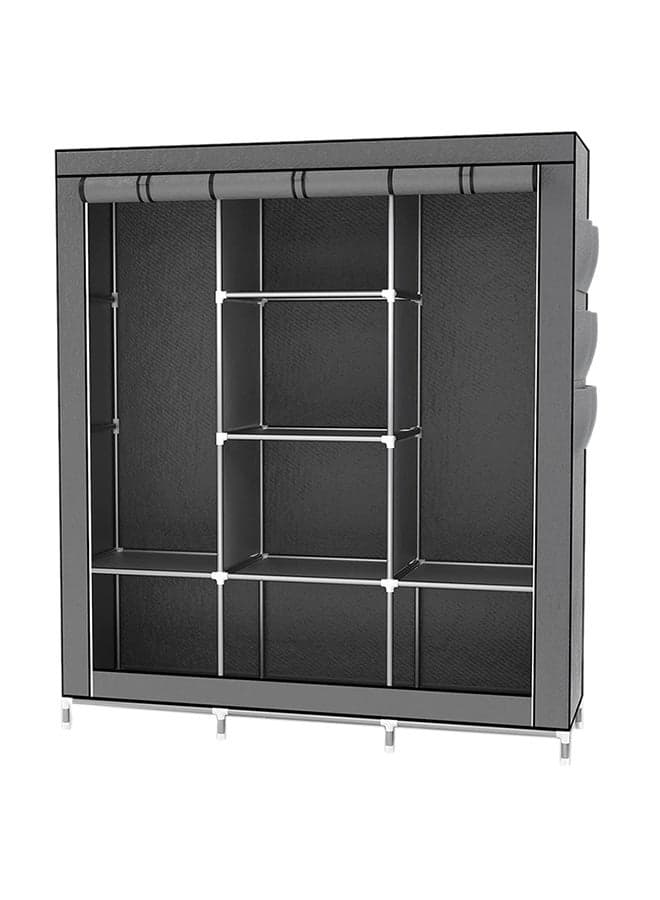 Portable Fabric Canvas Wardrobe With Storage Cupboard Organiser Grey