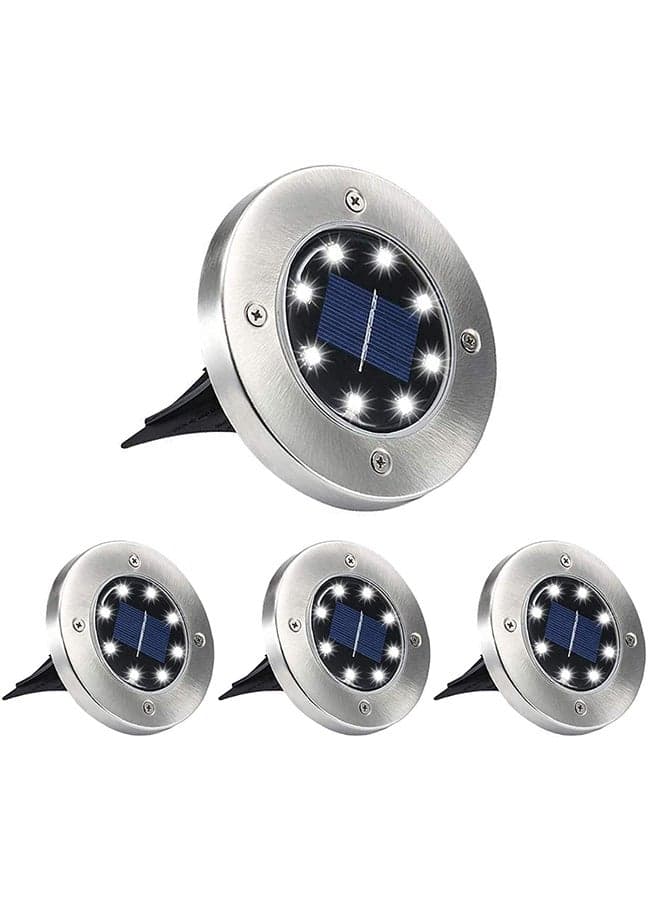 4-Piece Led Solar Light Outdoor 8Leds Ground Lights Waterproof Lawn Lamp Warm White 12x2.5cm