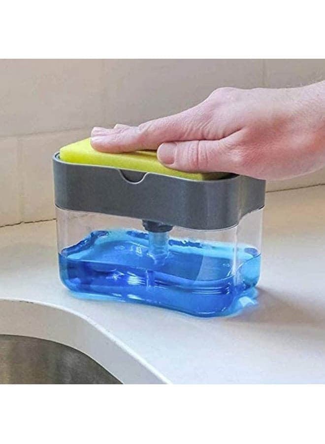 Soap Pump Dispenser And Sponge Holder Grey