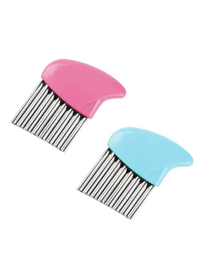 2 Pcs Potato Chipper Stainless Steel Wavy Cutter Manual Crinkle Slicer Cut Multifunction Kitchen Tools For Chips Vegetable Fruit Chopper Multicolour