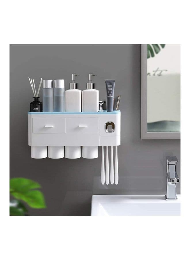 Multifunctional Wall Mounted Toothbrush Holder White/Blue 38.4x11.3x20cm
