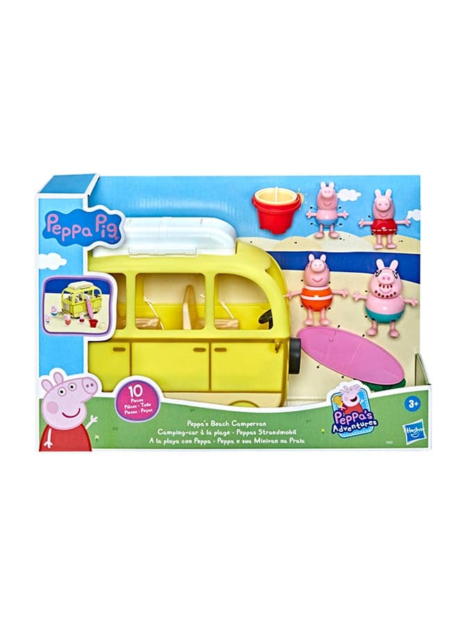 Peppa Peppa’s Adventures Peppa’s Beach Campervan Vehicle Preschool Toy: 4 Figures, 5 Accessories, Rolling Wheels, for Ages 3 and Up