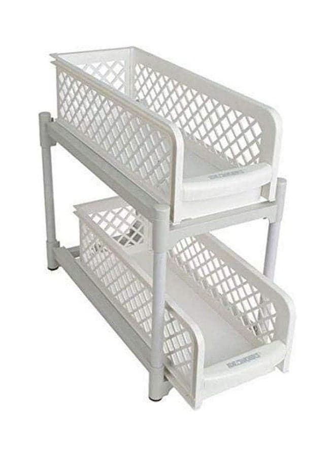 2 Tier Portable Basket Drawers Bathroom Kitchen Space Saving Storage Containers White