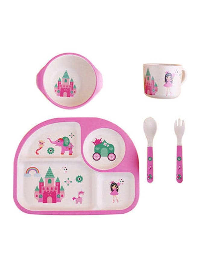 5 Pieces Eco-Friendly Bamboo Fiber Baby Feeding Tableware Set Newborns  -Pink