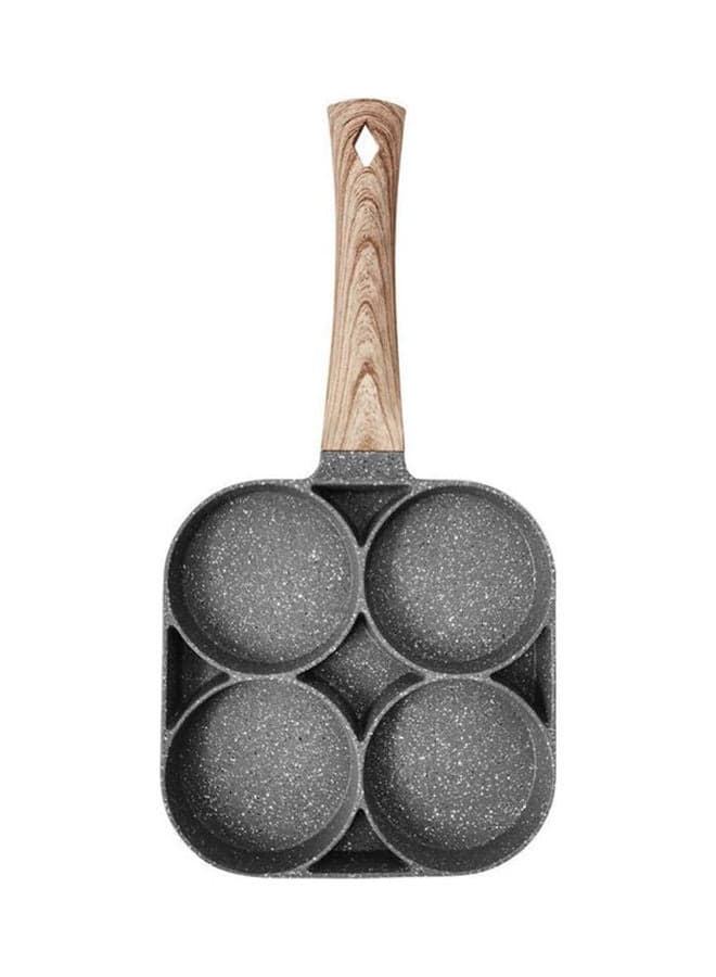 4 Hole Omelet Pan For Burger Eggs Ham Pancake Maker Wooden Handle Frying Pot Gray