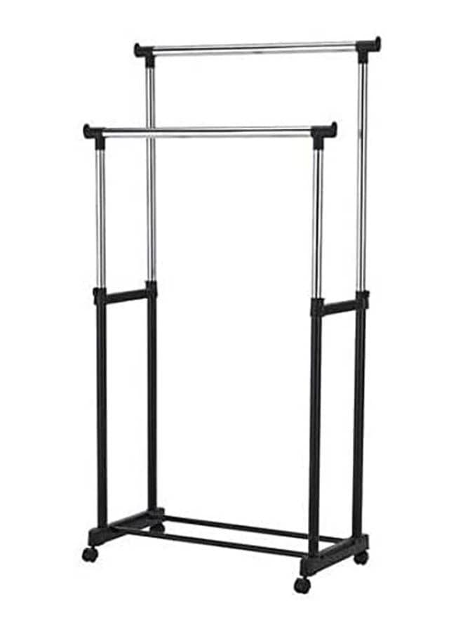 Cloth Rack 2 Pole, Metal Black Double Pole Telescopic Clothes Hanger Black-Silver